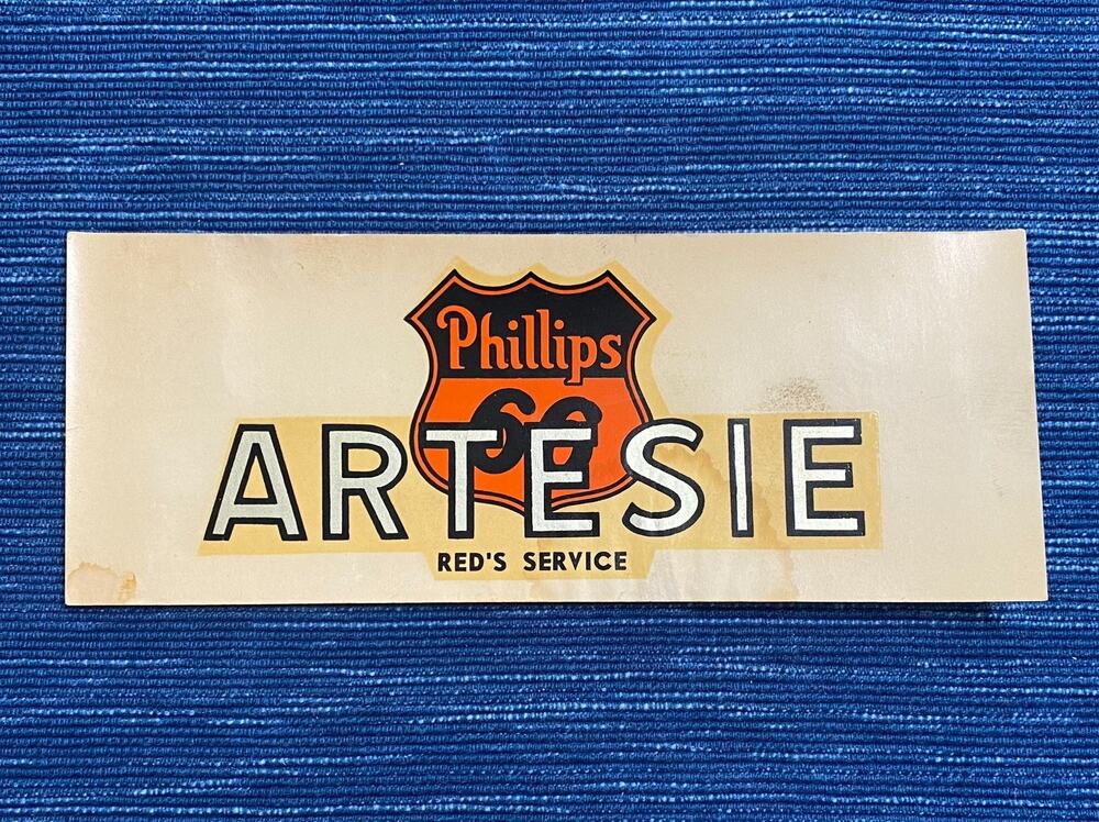 VTG Phillips 66 Artesie Reds Service Decal Label Gas Station Travel Souvenir Oil